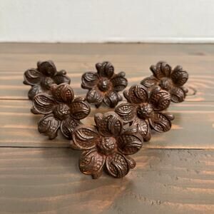 6 Cast Iron Rustic Farmhouse Flower Drawer Pulls Cabinet Knobs Antique Bronze